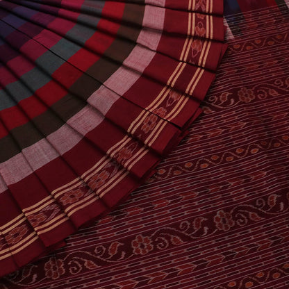 Handloom Maroon Sambalpuri Cotton Saree with Maroon ikkat border