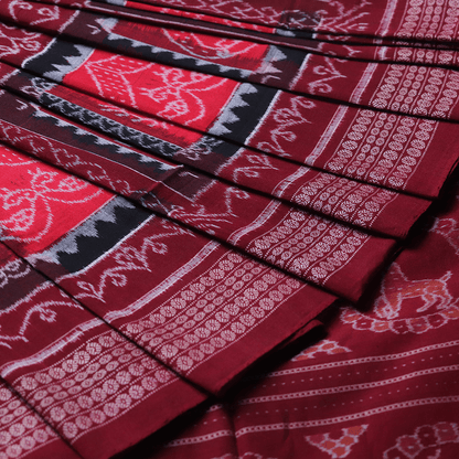 Handloom Red Sambalpuri Cotton Saree with Maroon ikkat border