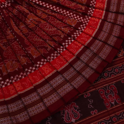 Handloom Maroon Sambalpuri Cotton Saree with Maroon ikkat border