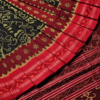 Handloom Black Sambalpuri Cotton Saree with Maroon ikkat border