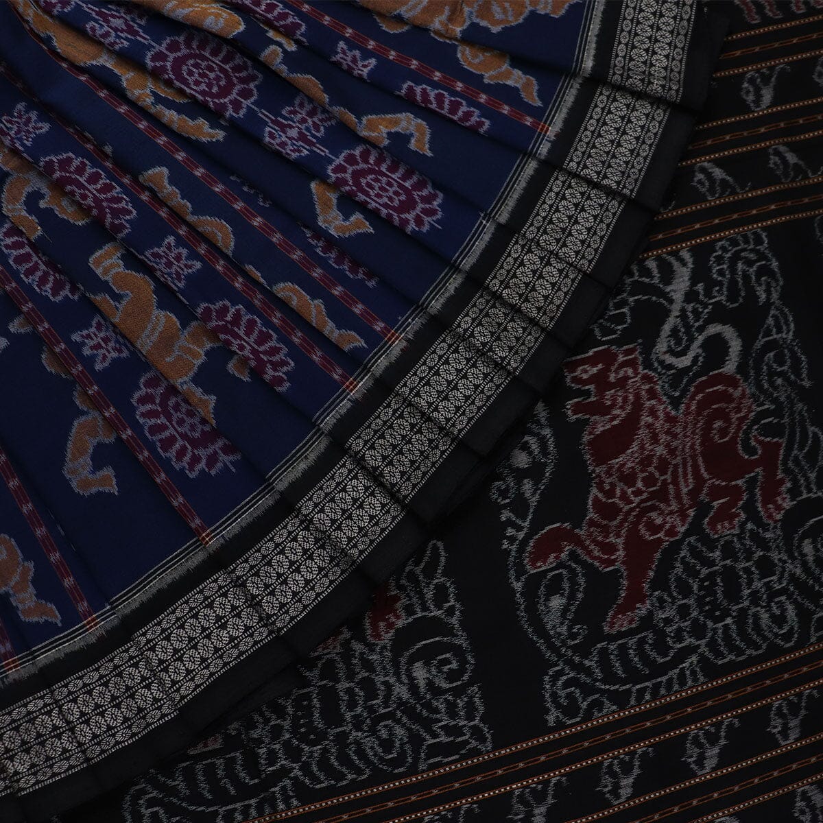 Handloom Blue Sambalpuri Cotton Saree with Black ikkat border