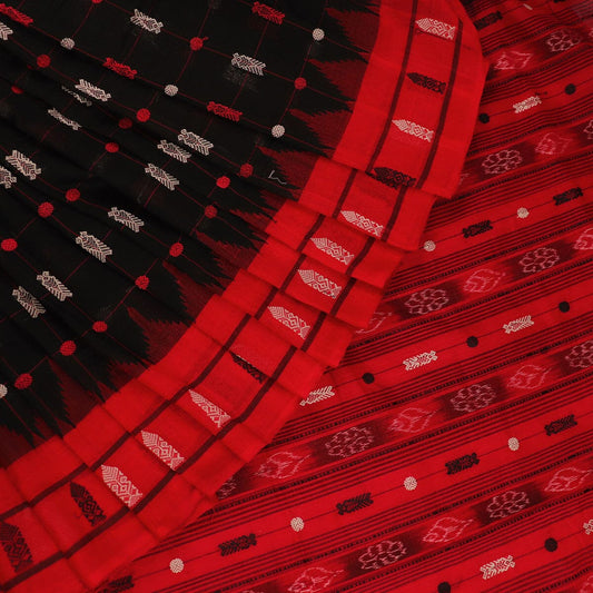 Handloom Red Sambalpuri Cotton Saree with ikkat border