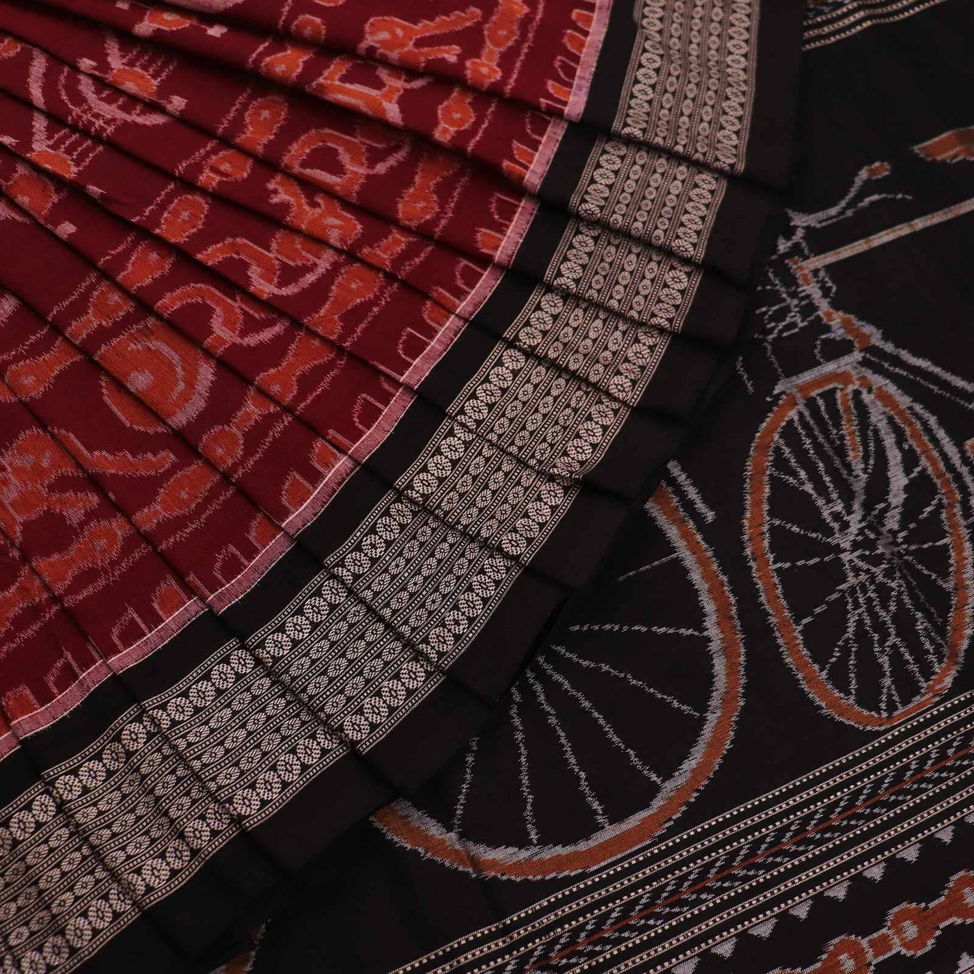 Handloom Maroon Sambalpuri Cotton Saree with Black border