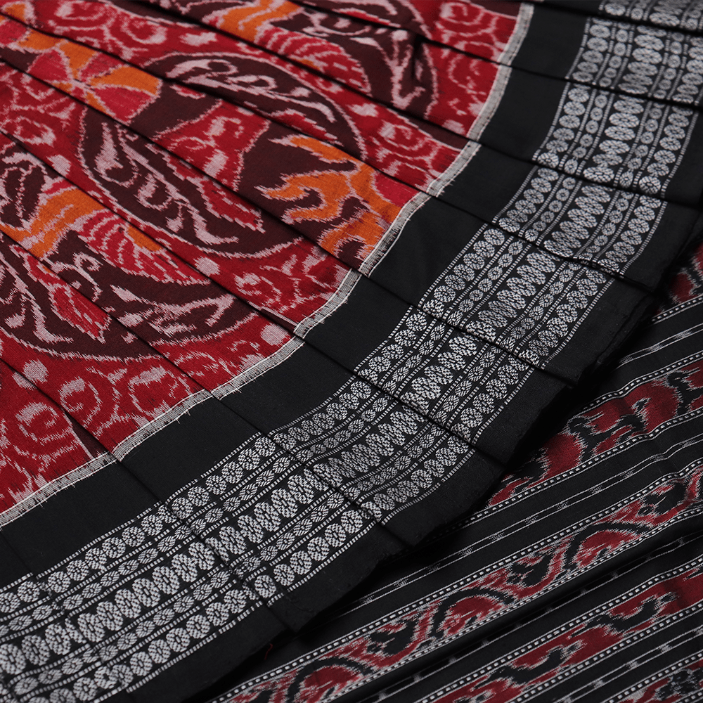 Handloom Maroon Sambalpuri Cotton Saree with Black ikkat border