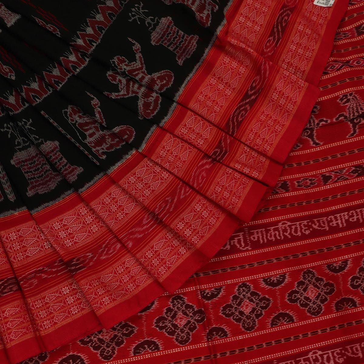 Handloom Black Sambalpuri Cotton Saree with Red ikkat border