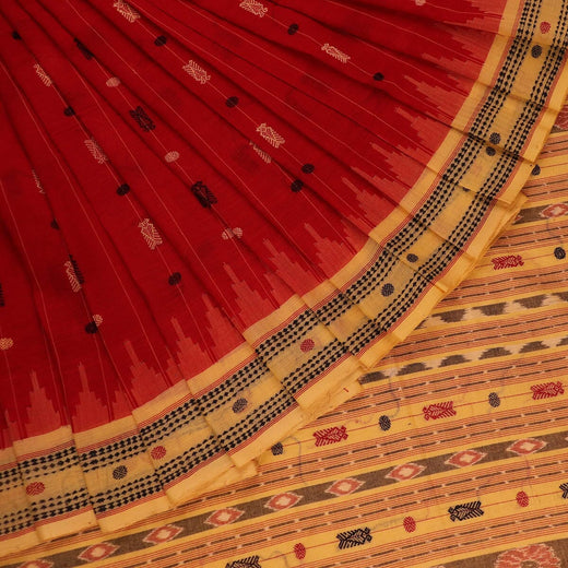 Red Sambalpuri Cotton Saree with Cream Border A49-02-03553