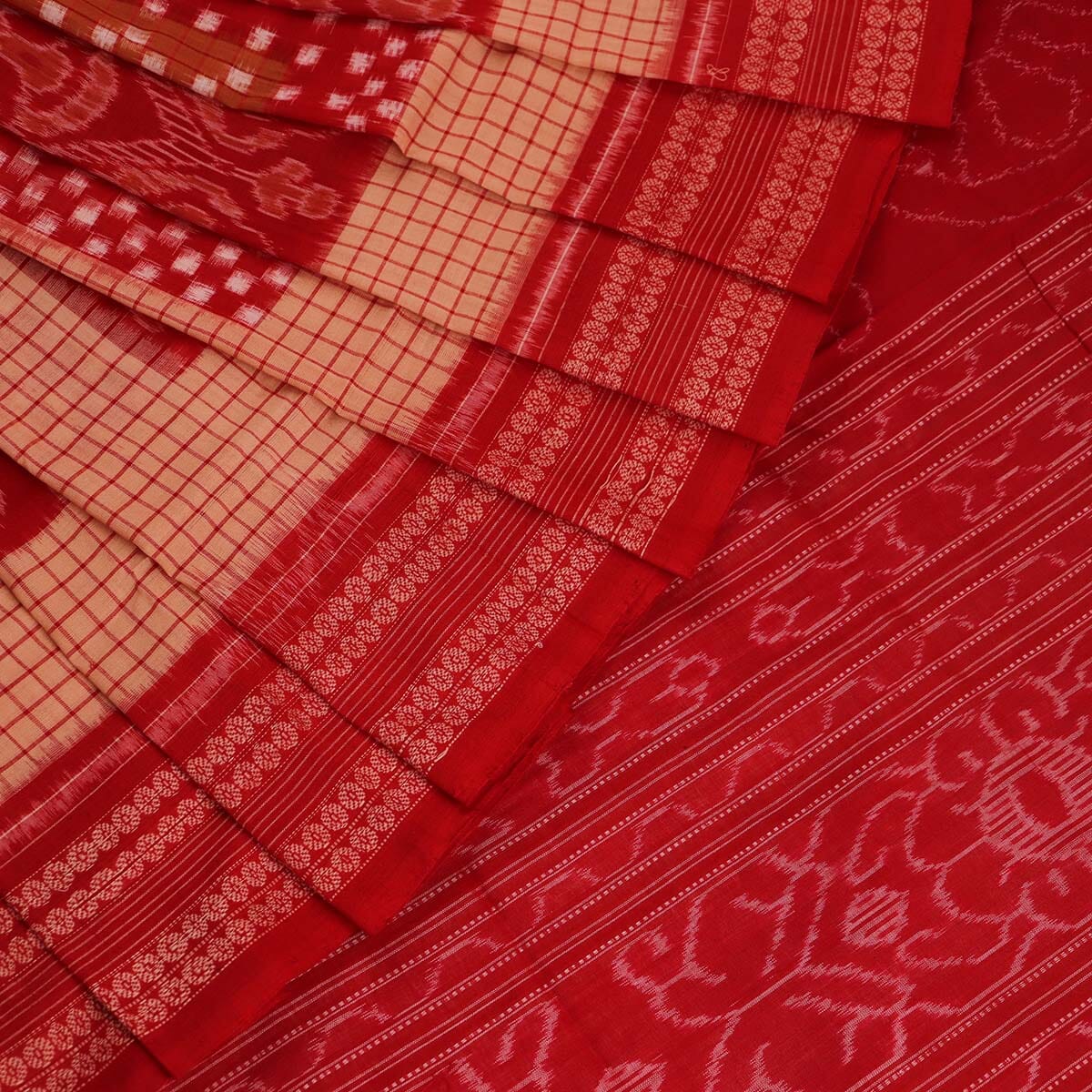 Handloom Cream Sambalpuri Cotton Saree with Orange border