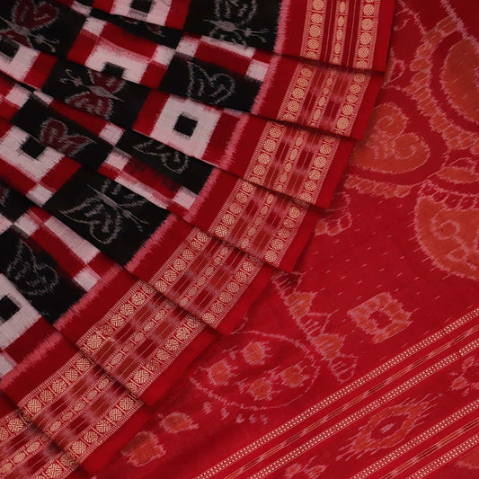 Handloom Black Sambalpuri Cotton Saree with Red border