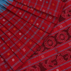 Handloom Blue Sambalpuri Cotton Saree with Red ikkat border