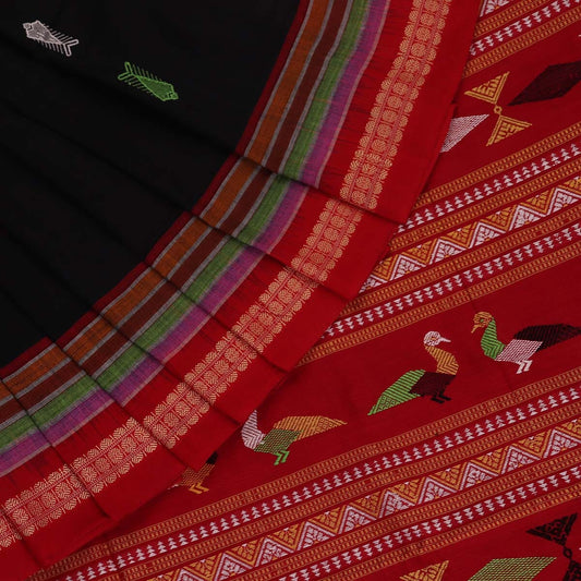 Handloom Black Sambalpuri Cotton Saree with Red ikkat border