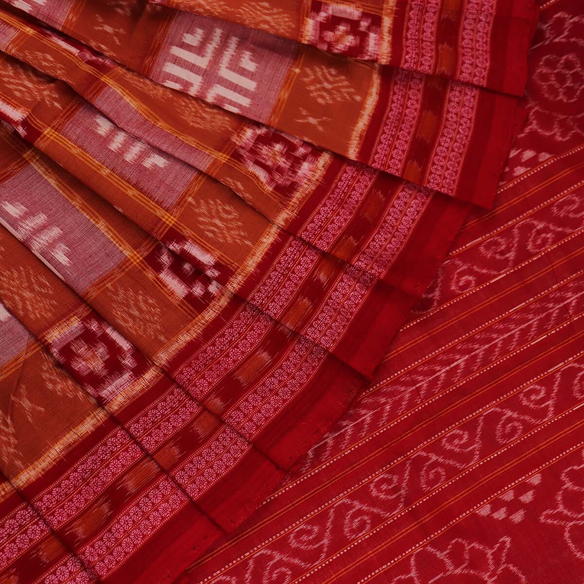 Handloom Brown Sambalpuri Cotton Saree with Red border