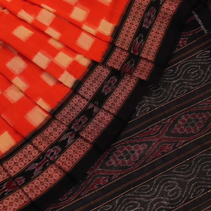 Handloom Orange Sambalpuri Cotton Saree with Black border