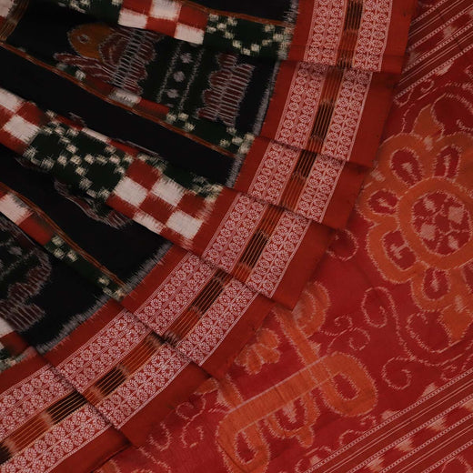 Green Pasapalli Sambalpuri Cotton Saree with Brown Border