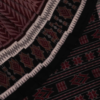 Handloom Maroon Sambalpuri Cotton Saree with Black ikkat border