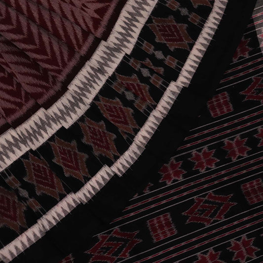 Handloom Maroon Sambalpuri Cotton Saree with Black ikkat border