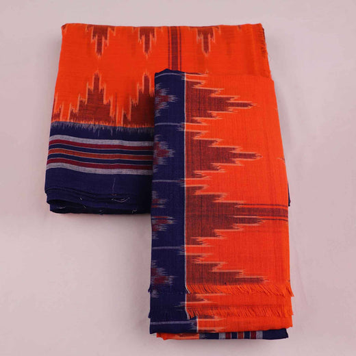 Blue Sambalpuri Cotton Dhoti with Orange Border