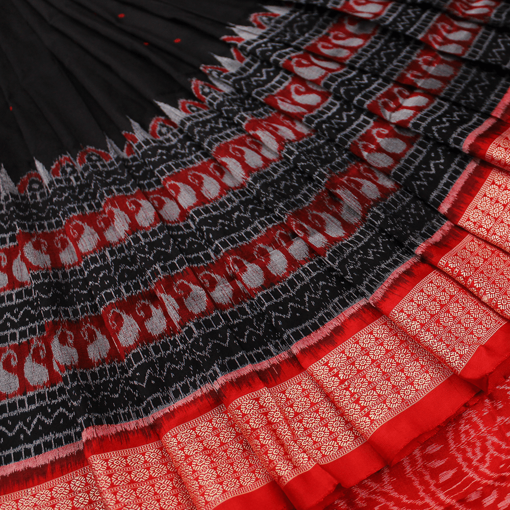 Handloom Black Sambalpuri Silk Saree with Red ikkat border