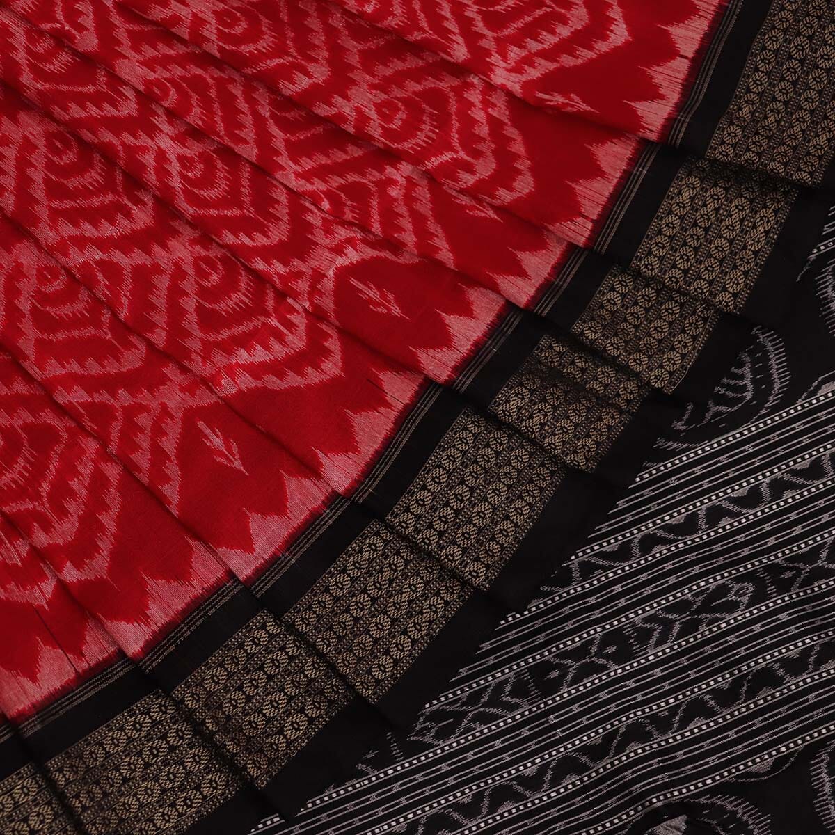 Handloom Maroon Sambalpuri Silk Saree with Black border