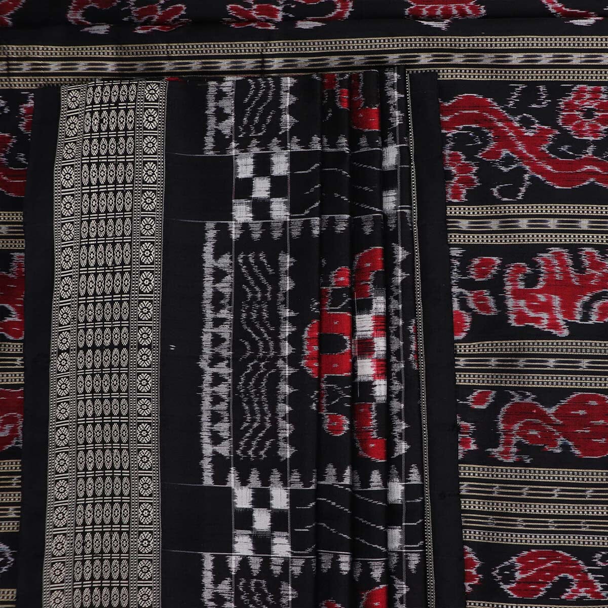 Handloom Black Sambalpuri Silk Saree with Black ikkat border