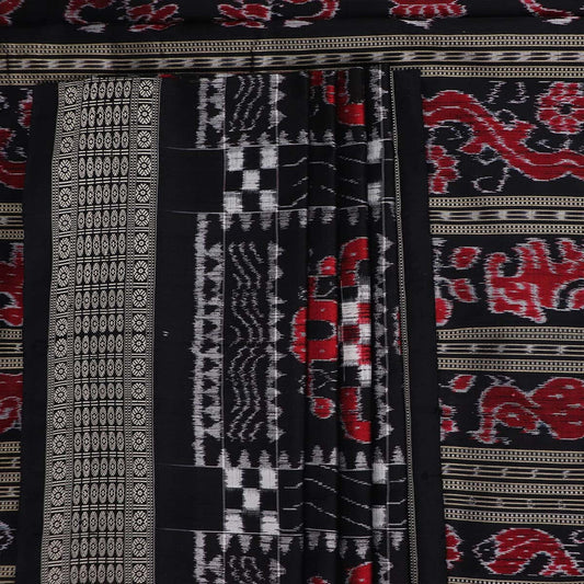 Handloom Black Sambalpuri Silk Saree with Black ikkat border