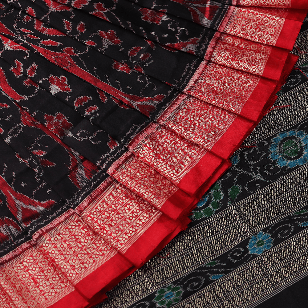 Handloom Red Sambalpuri Silk Saree with Red ikkat border