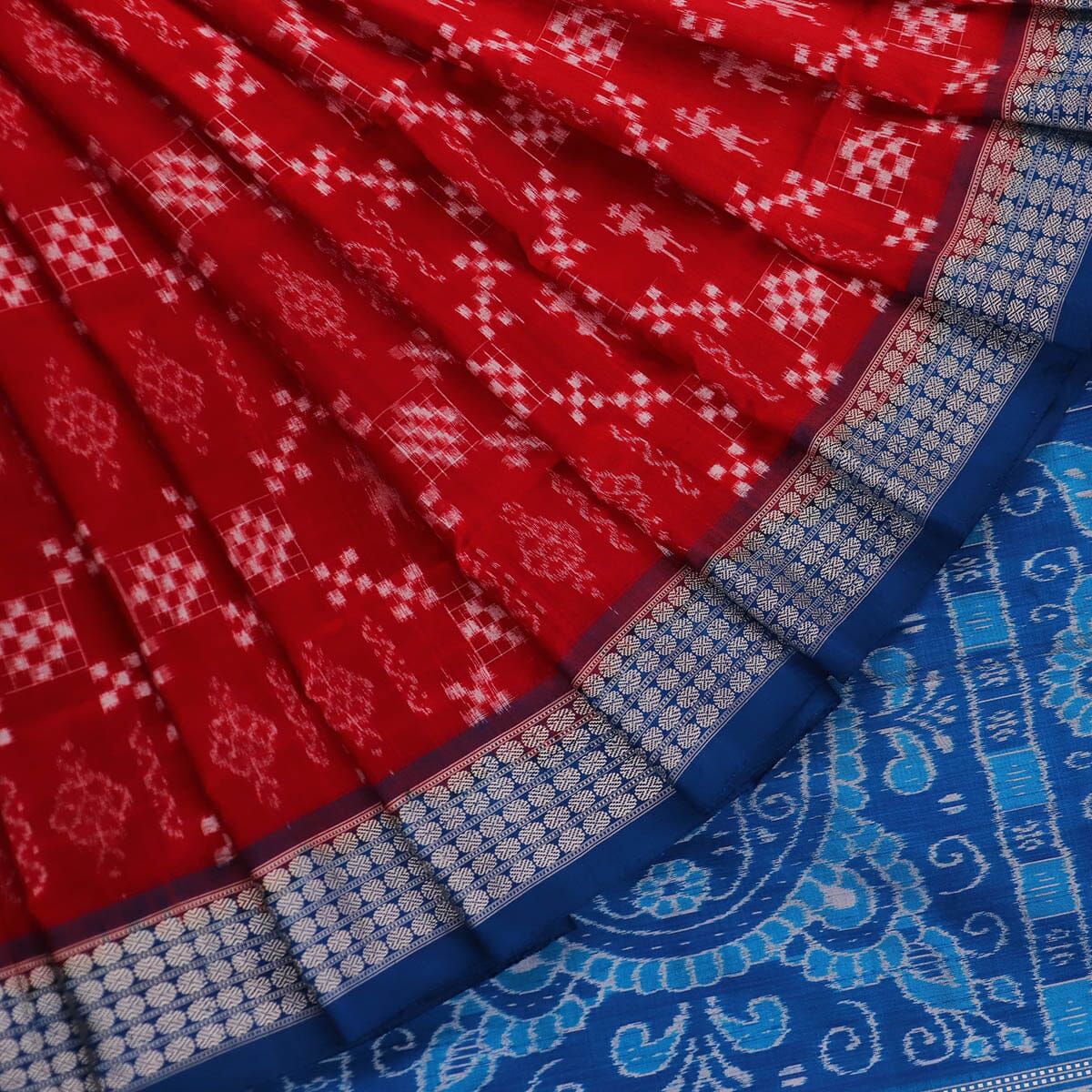 Off White with Dark Blue Ikkat Design Sambalpuri Saree with Dark Blue  Border and Pallu