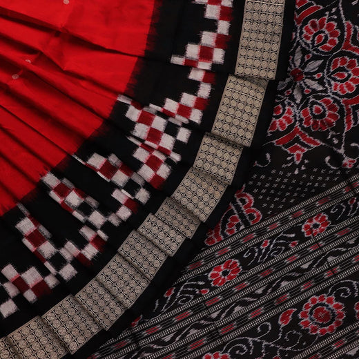 Red Pasapalli Sambalpuri Silk Saree with Black Border A72-15-04009
