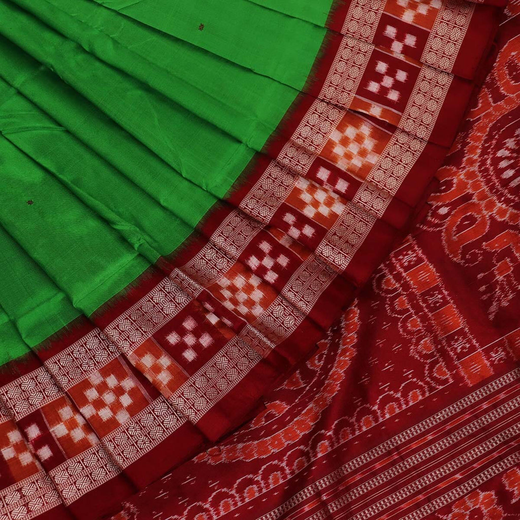 Green Sambalpuri Shining Silk Pata Saree - SambalpuriKart