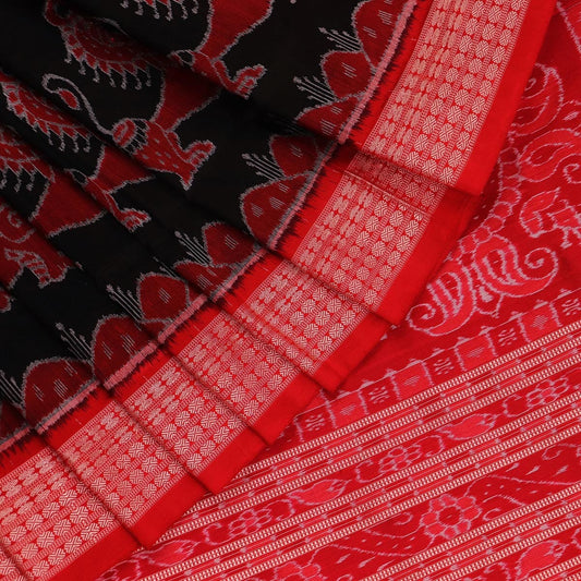 Handloom Black Sambalpuri Silk Saree with Red ikkat border