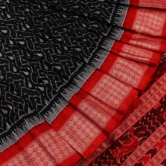 Handloom Red Sambalpuri Silk Saree with Red ikkat border