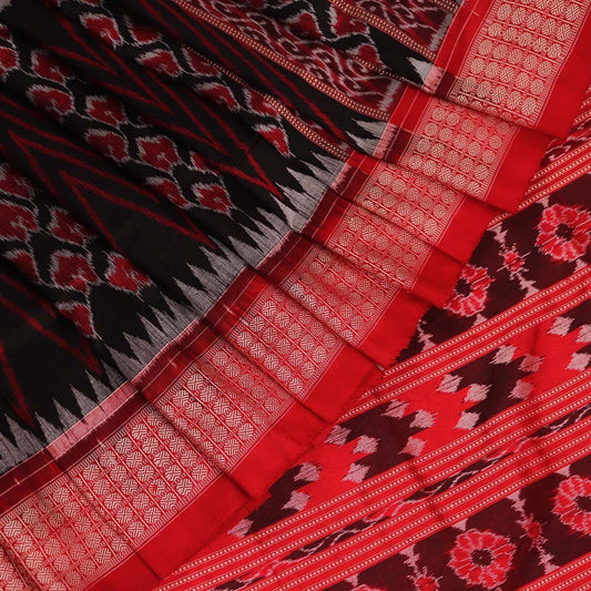 Handloom Black Sambalpuri Silk Saree with Red border