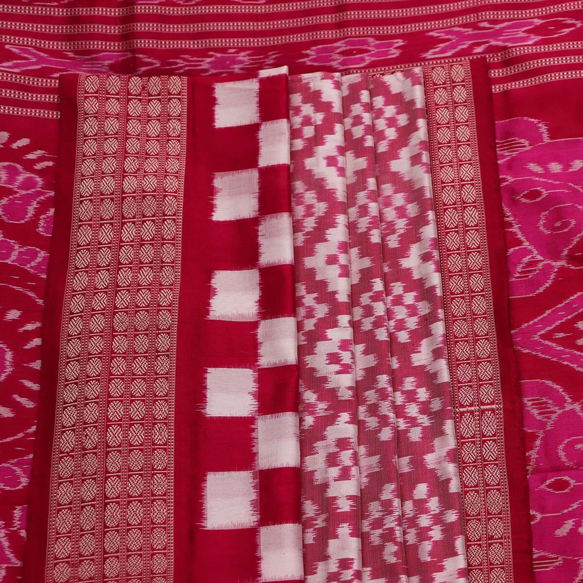 Pink Ikkat Sambalpuri Silk Saree | P011804600 – Priyadarshini Handloom