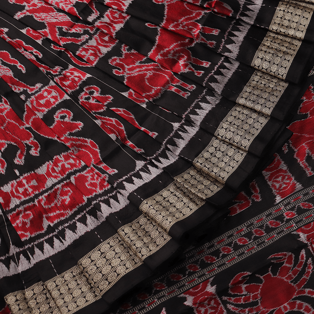 Handloom Black Sambalpuri Silk Saree with Black ikkat border