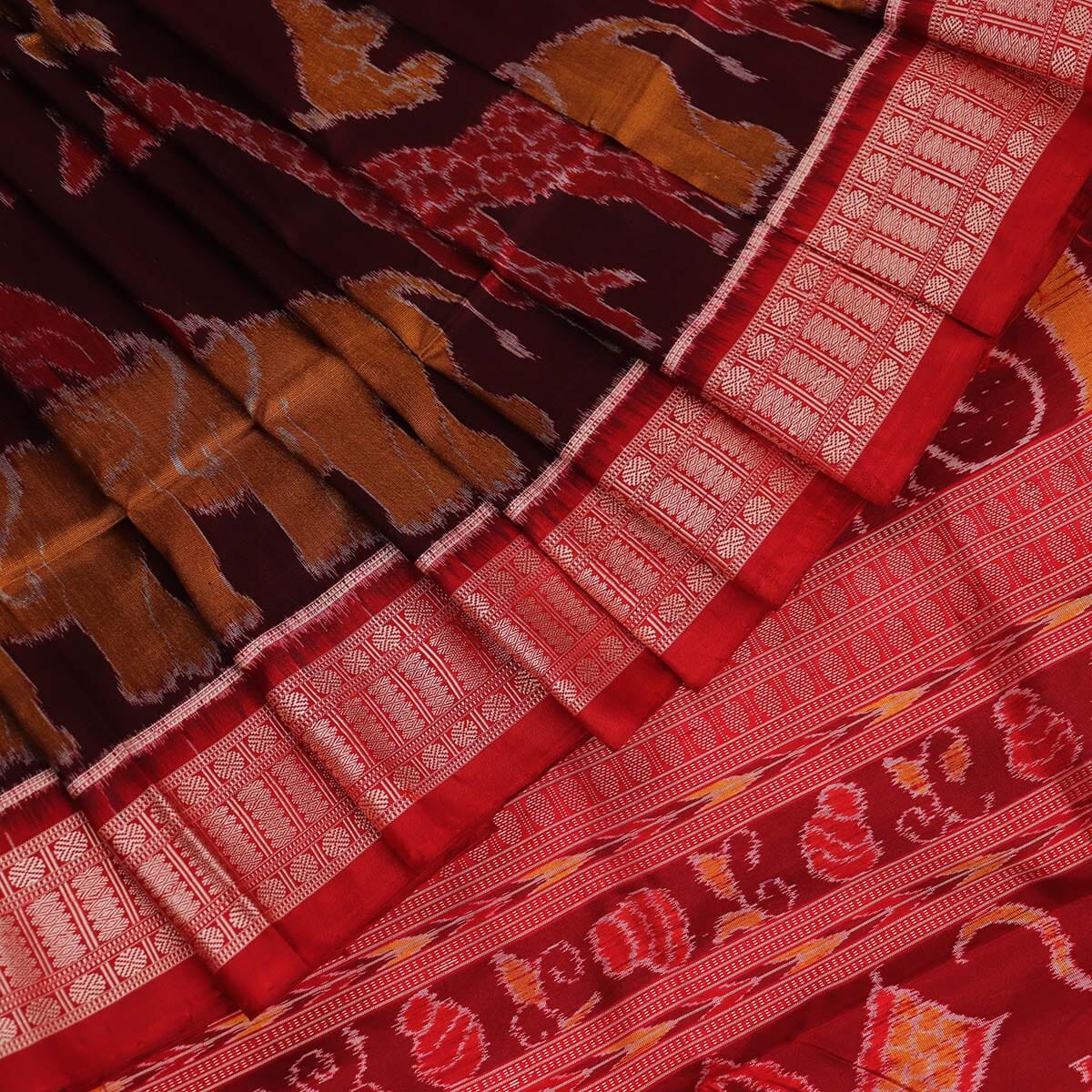 Maroon Ikkat Sambalpuri Silk Saree | P060804700 – Priyadarshini Handloom