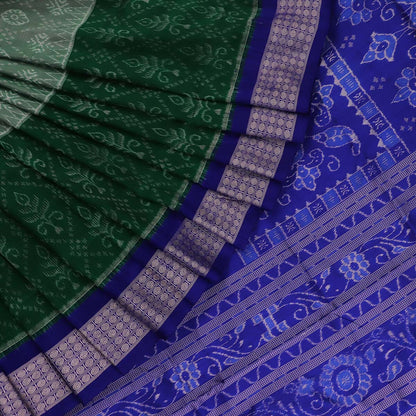 Handloom Green Sambalpuri Silk Saree with Blue border
