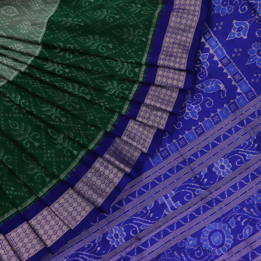 Handloom Green Sambalpuri Silk Saree with Blue border