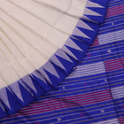 Handloom White Sambalpuri Saree with Blue ikkat border