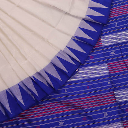 Handloom White Sambalpuri Saree with Blue ikkat border