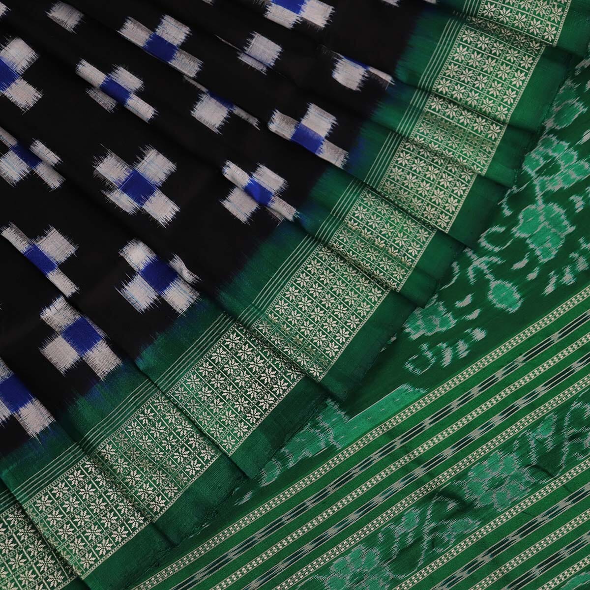 Handloom Black Sambalpuri Silk Saree with Green border