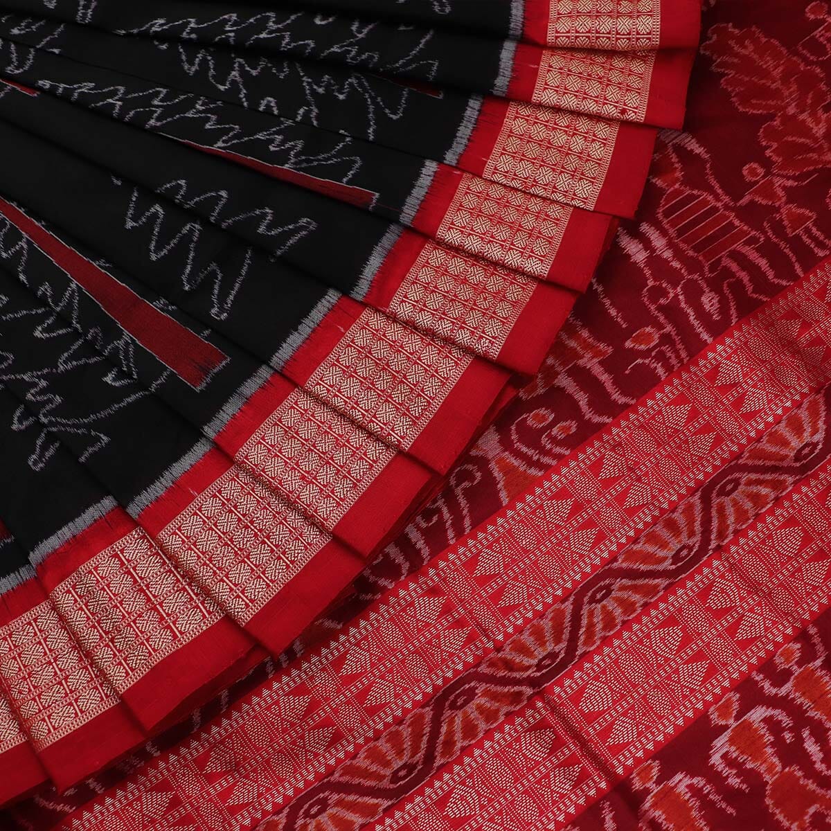 Handloom Black Sambalpuri Silk Saree with Red ikkat border