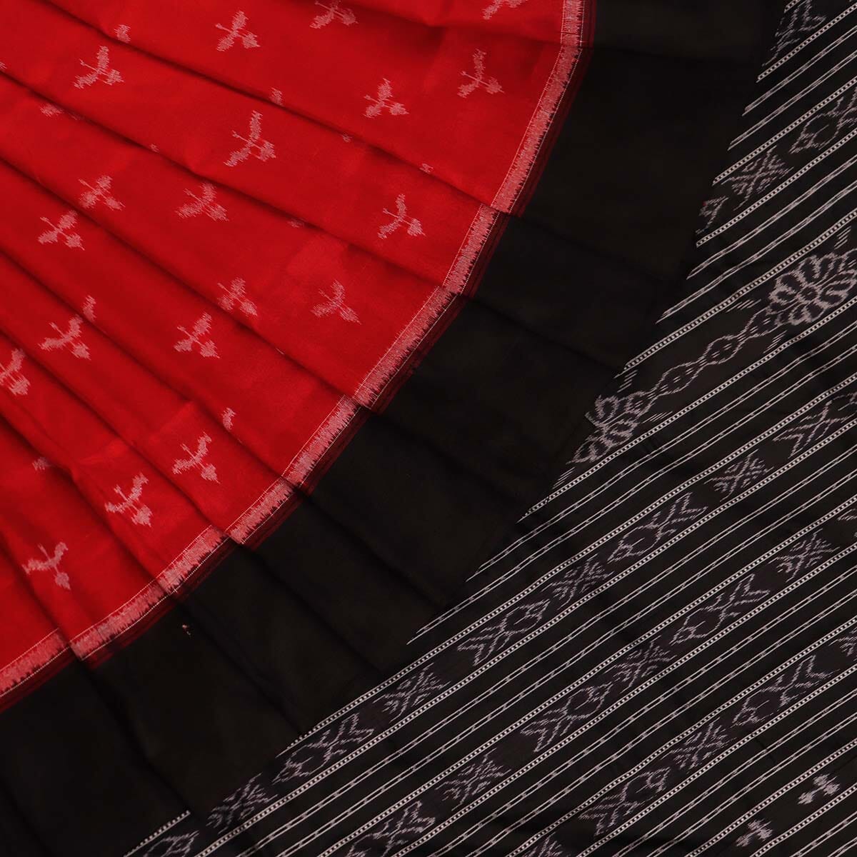 Handloom Red Sambalpuri Silk Saree with Black border