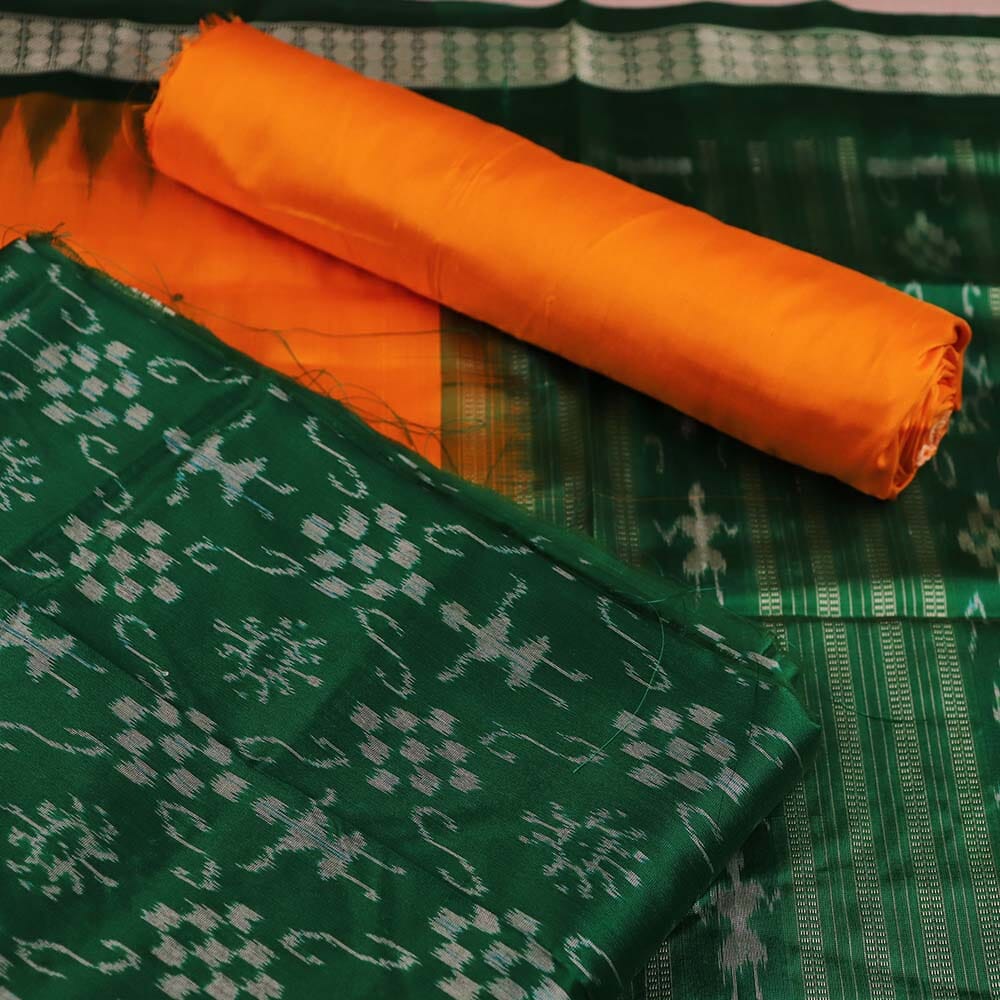 Green Ikkat Sambalpuri Silk Dress Material | C280400488 Priyadarshini Handloom Green Ikkat Sambalpuri Silk Dress Material | C280400488 Priyadarshini Handloom