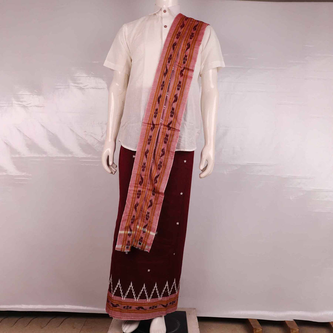 Handloom Sambalpuri Tussar Pata Silk Dhoti with Utari for Men Handloom Dhoti_Silk Priyadarshini Handloom 