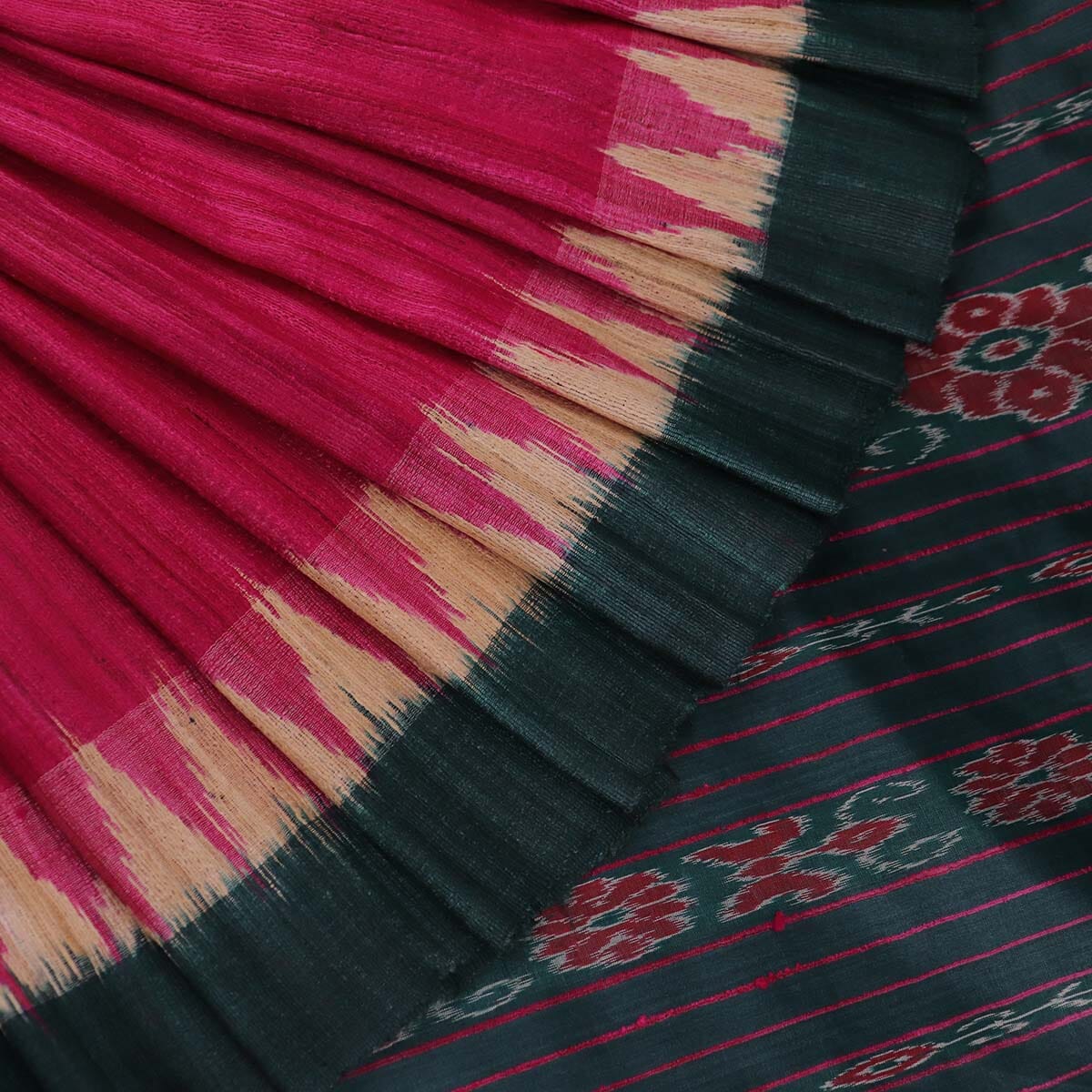 Handloom Pink Tussar Silk Saree with Green border
