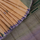 Handloom Cream Tussar Silk Saree with Blue ikkat border