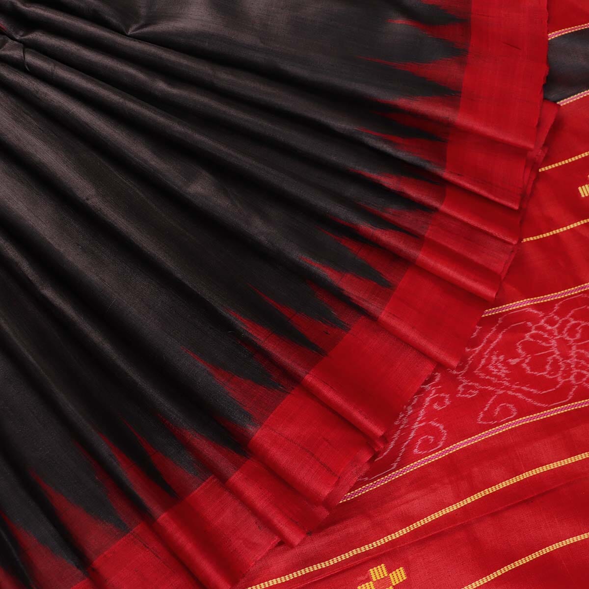 Handloom Black Tussar Silk Saree with Red border