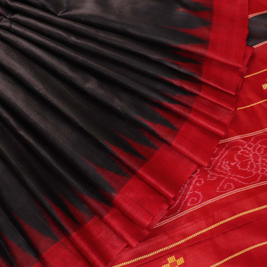 Handloom Black Tussar Silk Saree with Red border