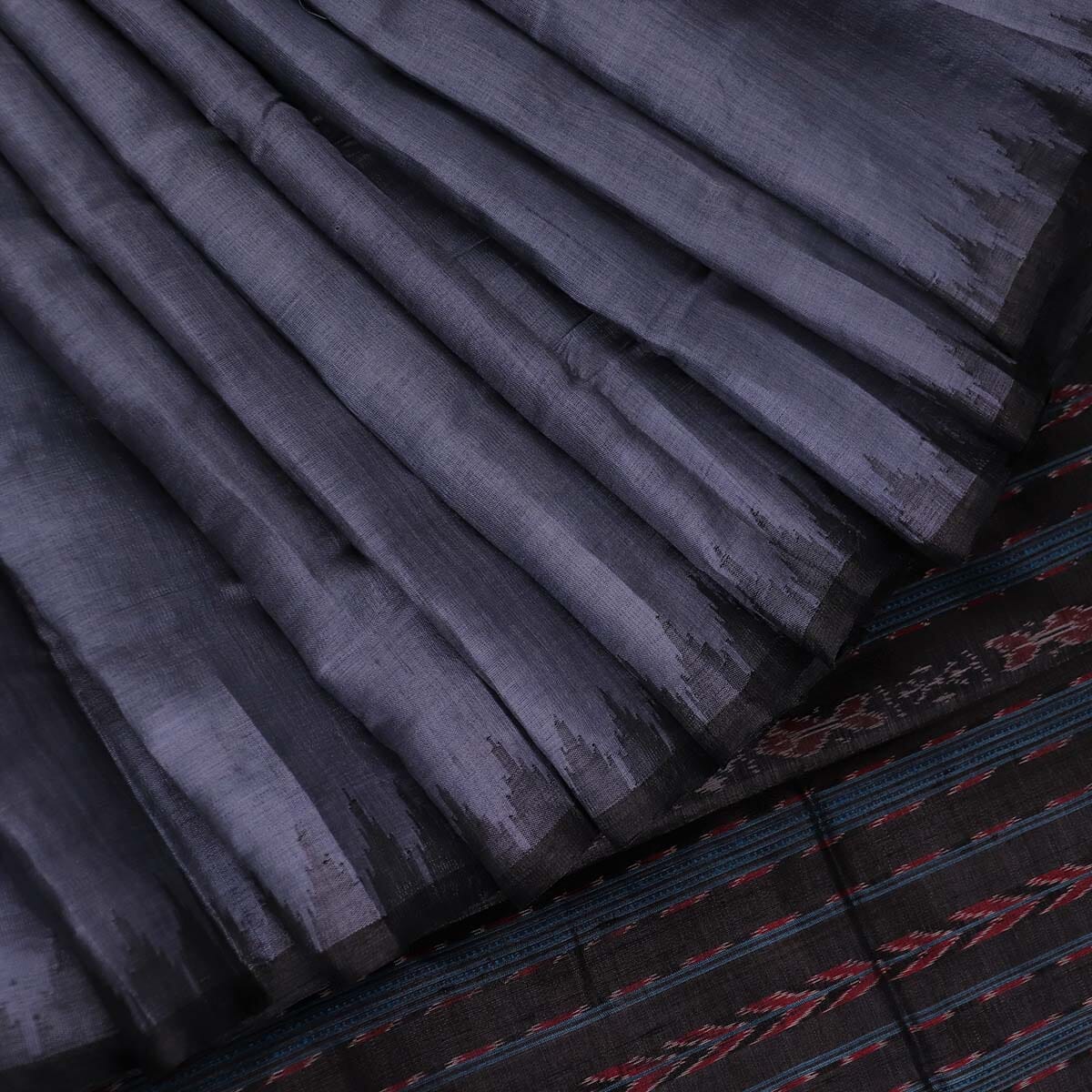 Handloom Grey Tussar Silk Saree with Black ikkat border