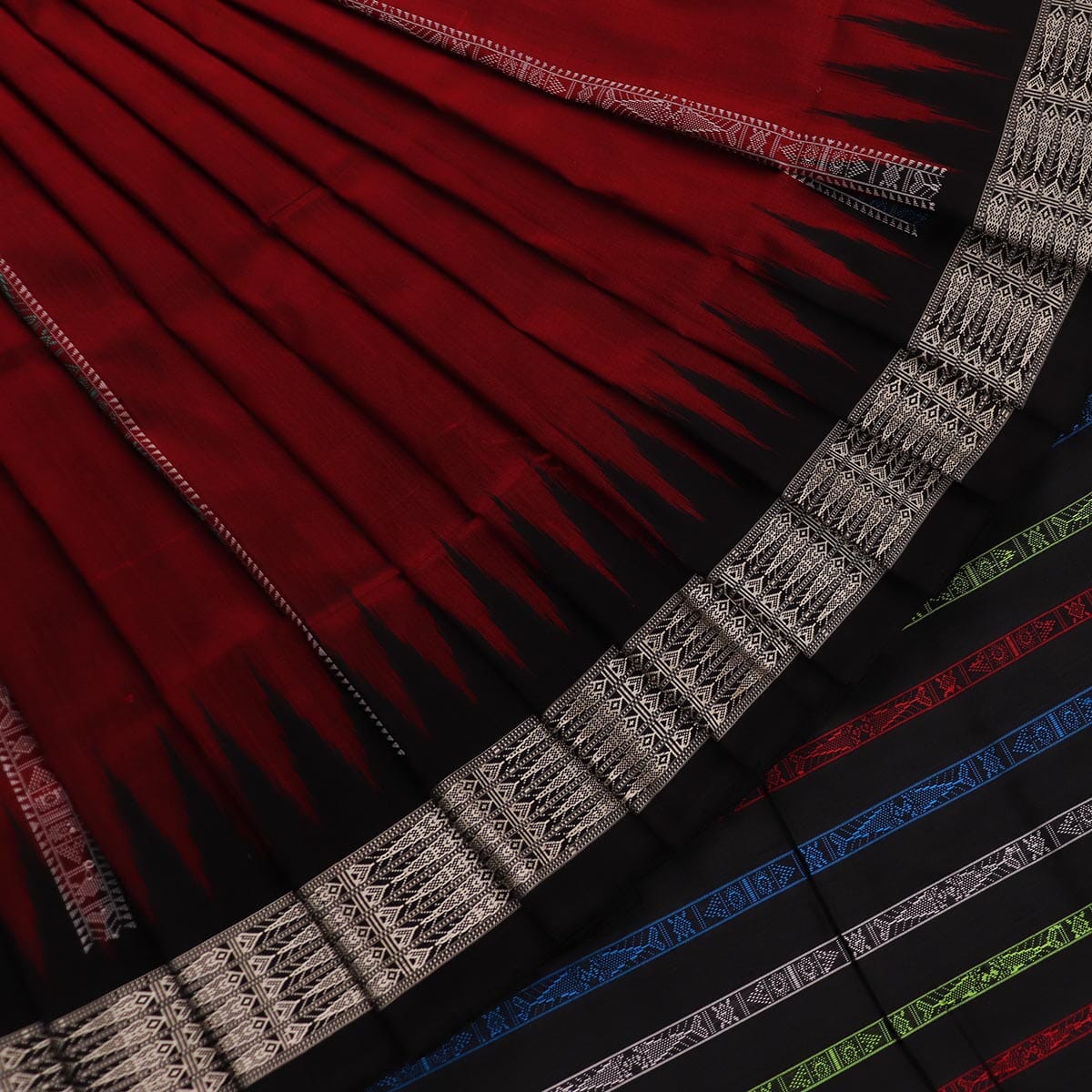 Handloom Maroon Bomkai Silk Saree with Black ikkat border