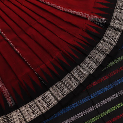 Handloom Maroon Bomkai Silk Saree with Black ikkat border